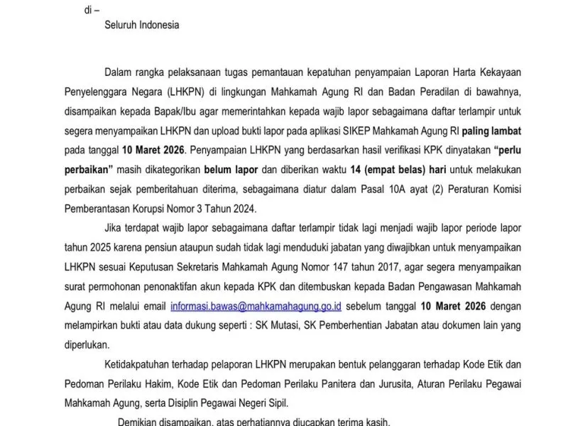 Dirjen Badilum Tegaskan Kewajiban Lapor LHKPN untuk Perkuat Integritas Peradilan