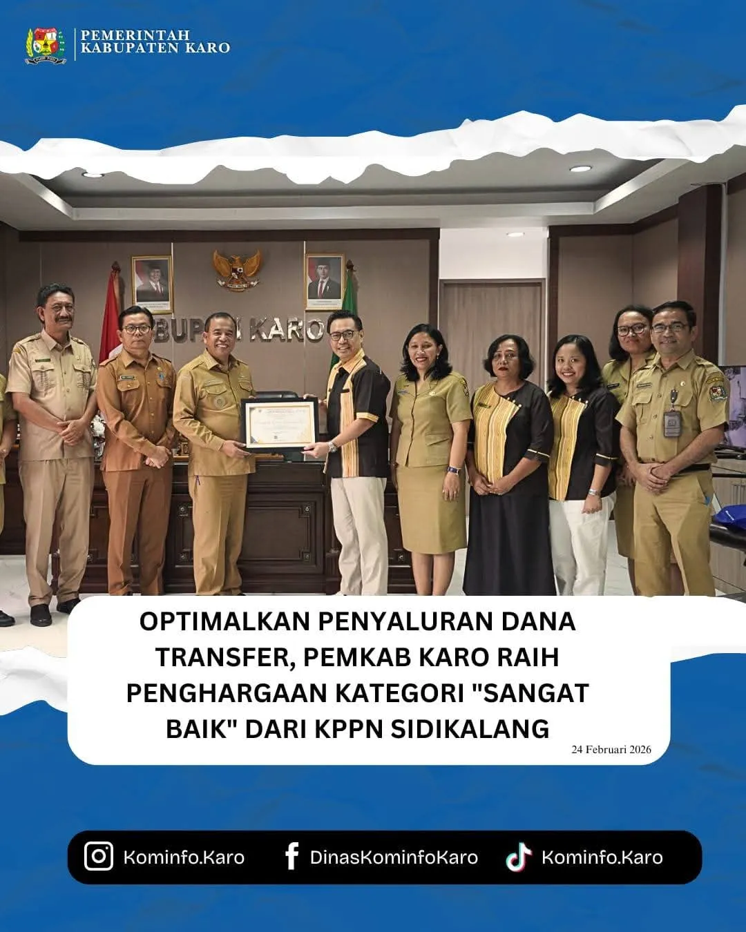 Pemkab Karo Terima Penghargaan Kinerja Penyaluran Dana Transfer 'Sangat Baik'