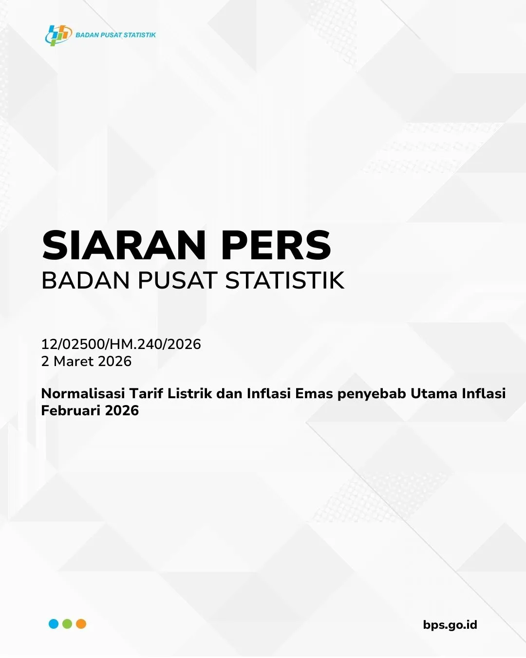Inflasi Februari 2026 Dipicu Normalisasi Tarif Listrik dan Efek Basis Rendah