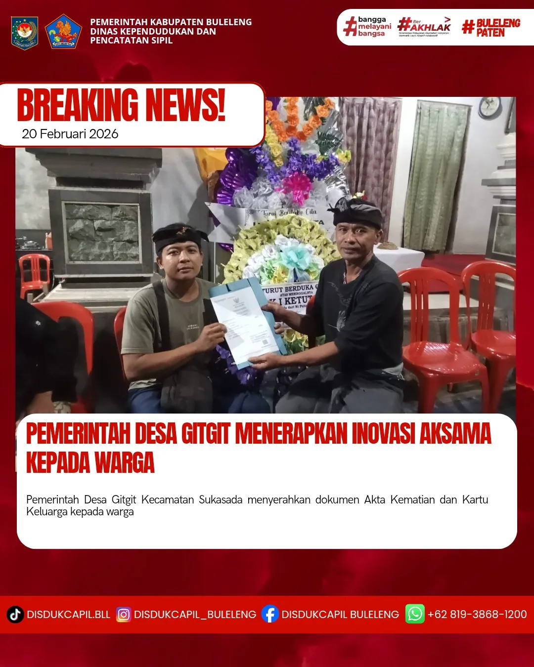 Inovasi Aksama: Penyerahan Akta Kematian dan Kartu Keluarga di Desa Gitgit