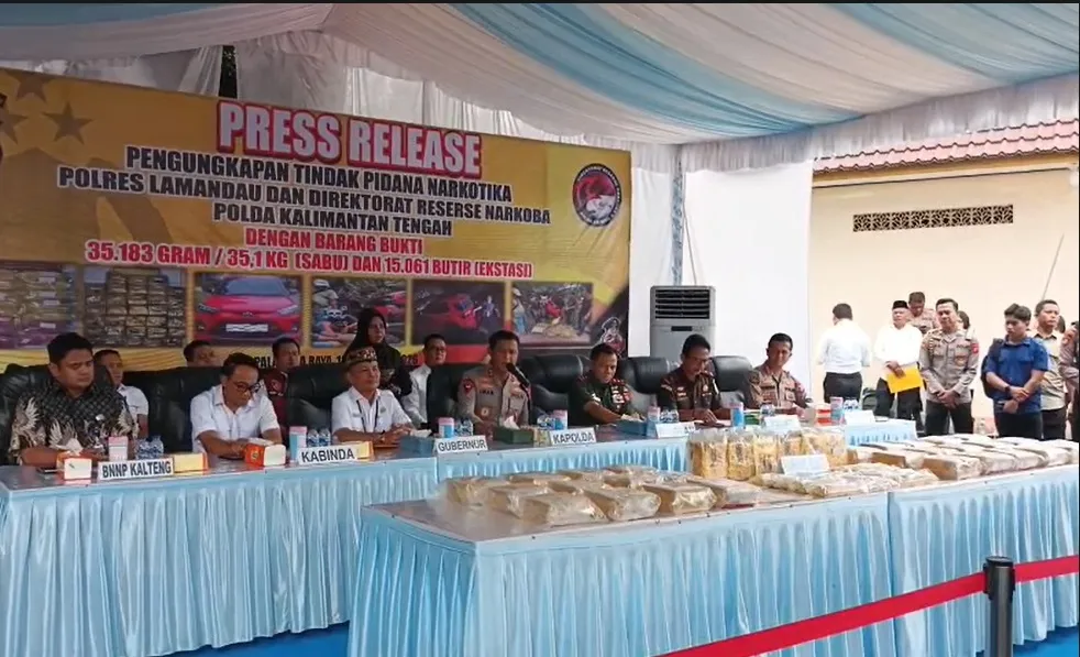 Polres Lamandau Gagalkan Pengiriman 35,1 Kg Sabu dan 15.061 Butir Ekstasi