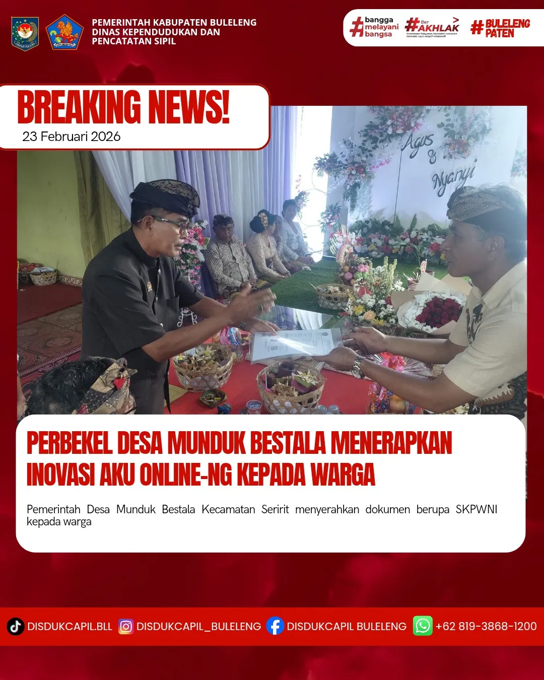 Inovasi Aku Online-NG Permudah Pelayanan Dokumen Kependudukan di Desa Munduk Bestala