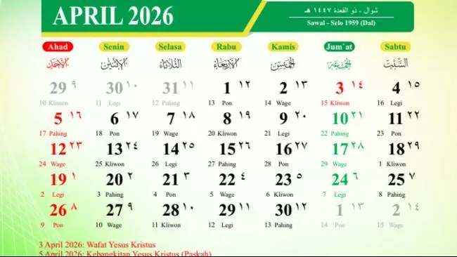 Jadwal Libur Panjang Pekan Pertama April 2026