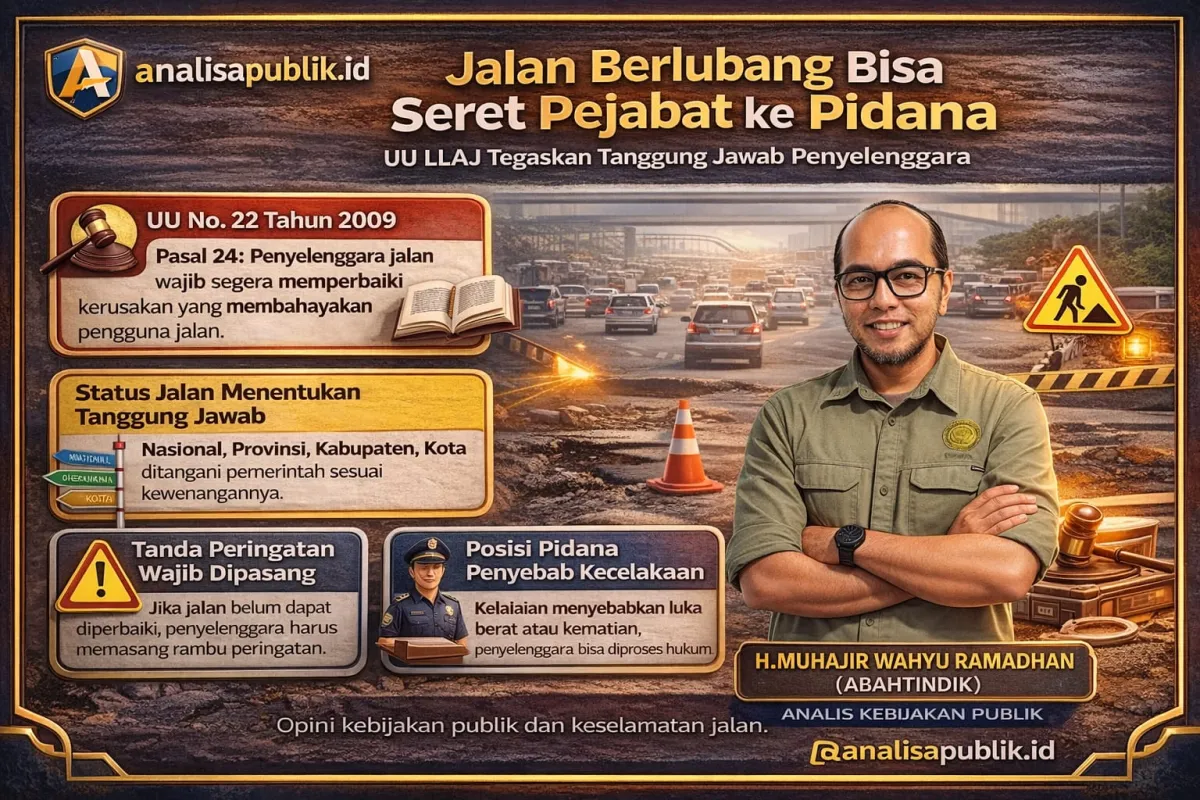 Kelalaian Perbaikan Jalan Berlubang Bisa Berujung Pidana bagi Penyelenggara