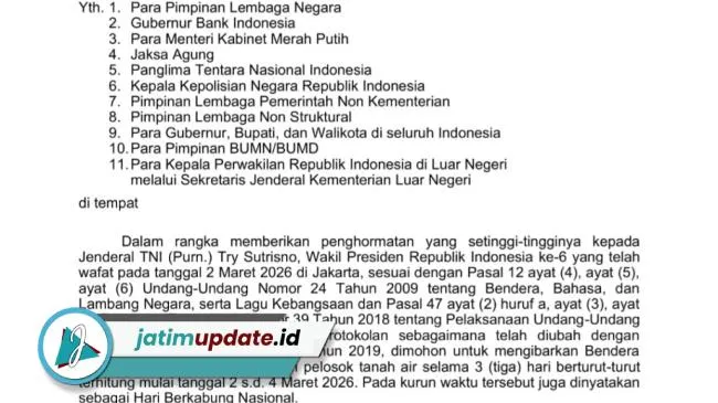 Hari Berkabung Nasional dan Pengibaran Bendera Setengah Tiang untuk Try Sutrisno