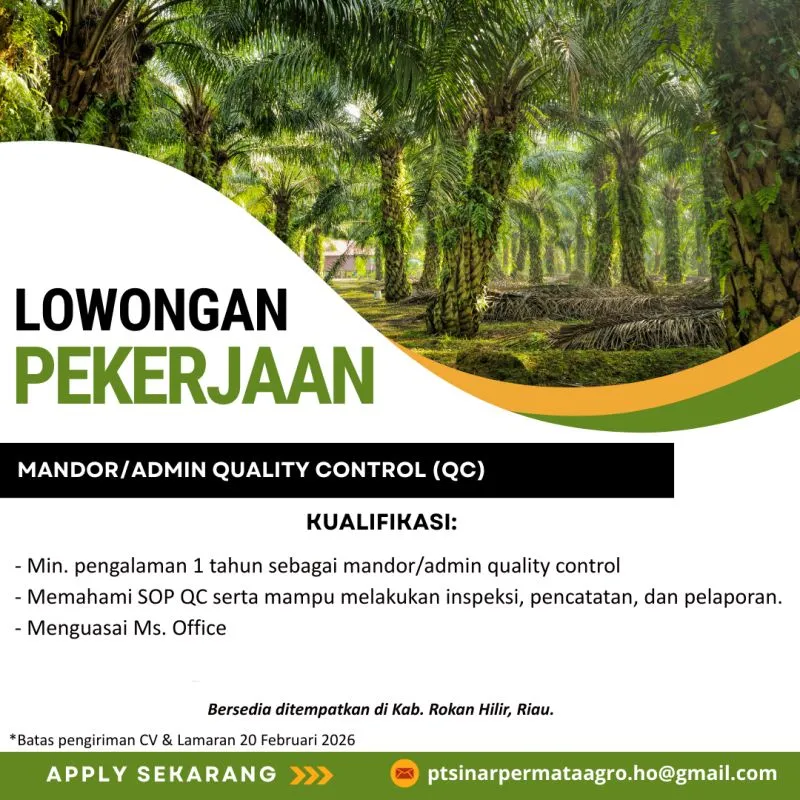 Lowongan Kerja Admin Quality Control di PT Sinar Permata Agro - Februari 2026