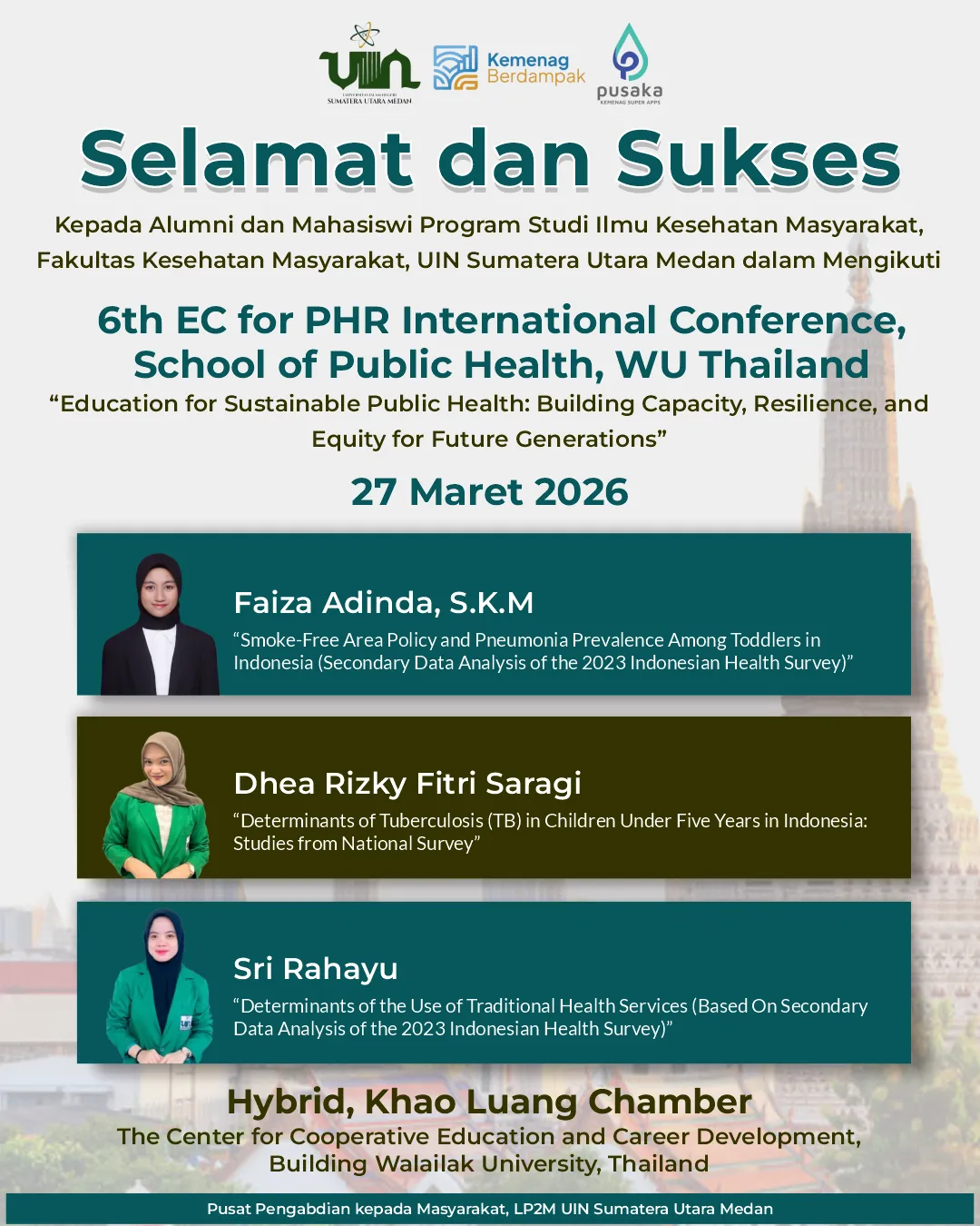 Mahasiswi FKM UINSU Wakili Indonesia di Konferensi Internasional Thailand