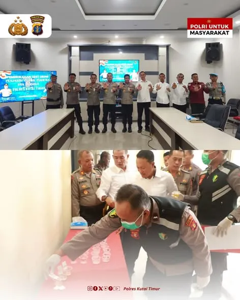 Kapolres dan PJU Polres Kutim Lakukan Tes Urine, Hasil Negatif