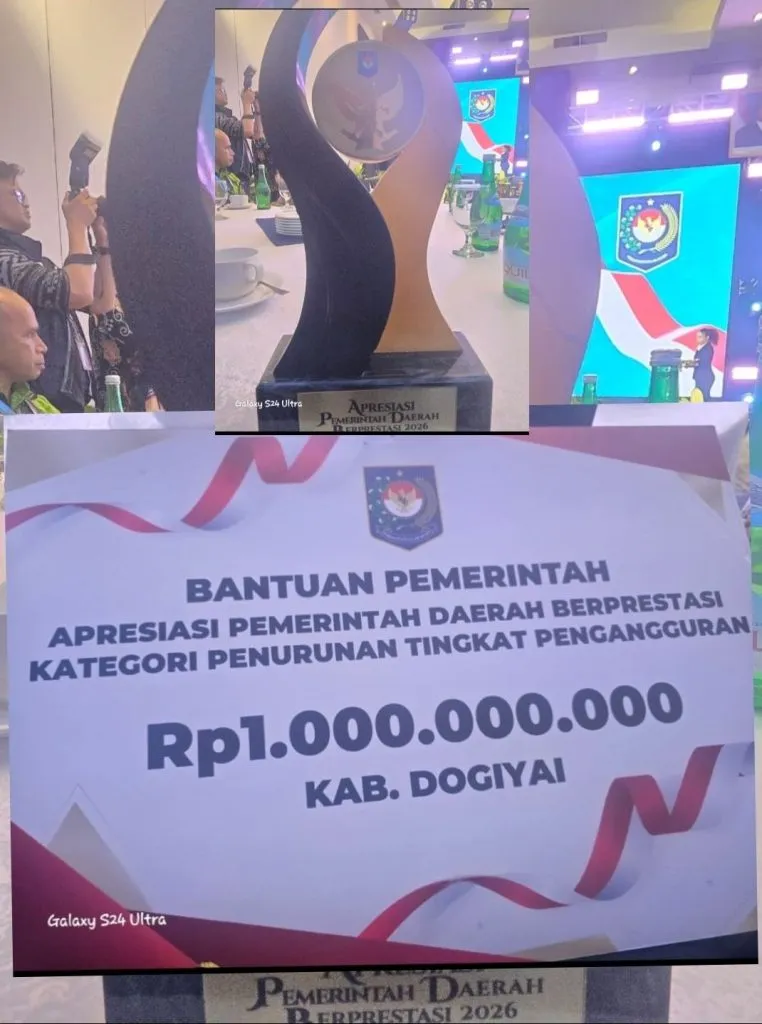 Pemkab Dogiyai Terima Penghargaan Penurunan Angka Pengangguran dan Dana Rp1 M dari Kemendagri