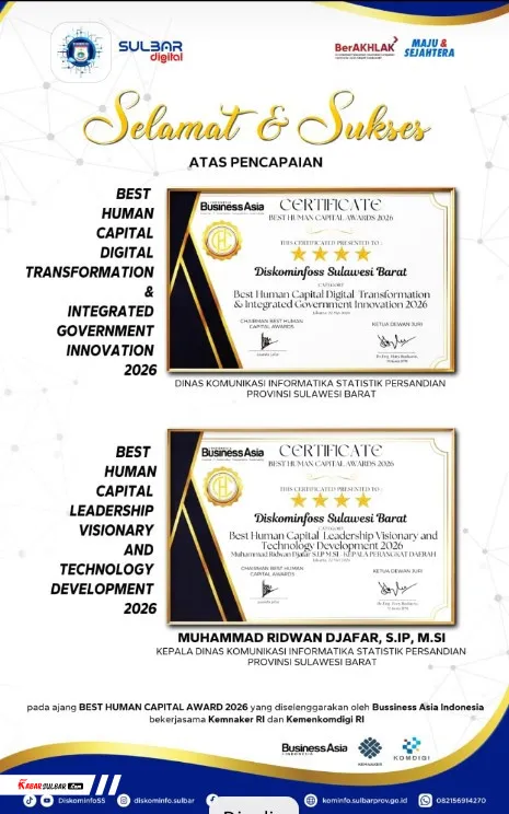 Pemprov Sulbar Raih Tiga Penghargaan di Best Human Capital Awards 2026
