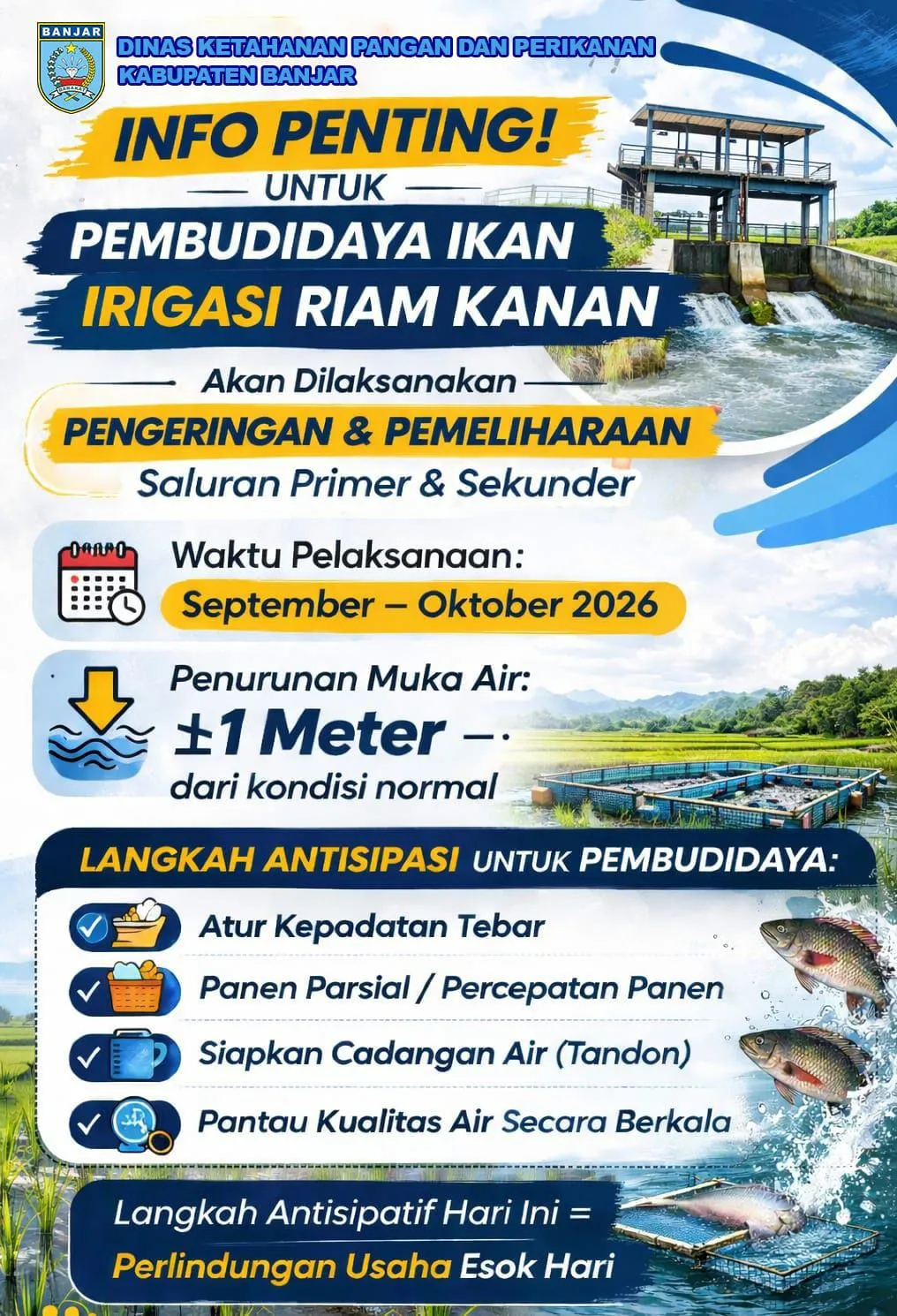 DKPP Banjar Ingatkan Pembudidaya Ikan Terkait Rencana Pengeringan Irigasi