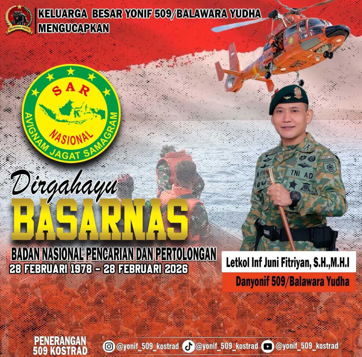 Dirgahayu Basarnas Ke-54, Letkol Inf Juni Fitriyan Soroti Sinergi dengan TNI