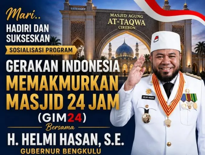 Gubernur Helmi Hasan Jadi Pembicara Utama Sosialisasi Gerakan Indonesia Memakmurkan Masjid 24 Jam