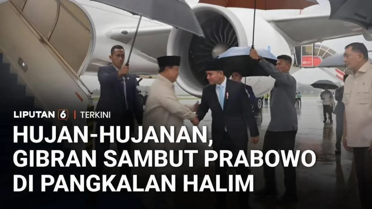 Wapres Gibran Sambut Kedatangan Presiden Prabowo di Tengah Hujan
