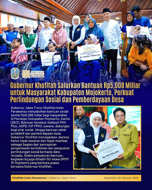 Gubernur Khofifah Salurkan Rp5 Miliar untuk Pengentasan Kemiskinan di Mojokerto