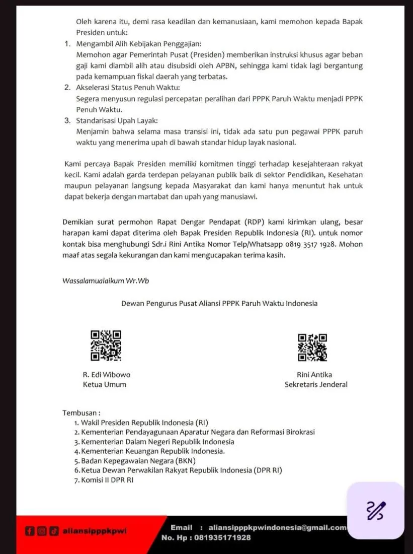 PPPK Paruh Waktu Desak Presiden Atasi Penggajian dan Status Penuh Waktu