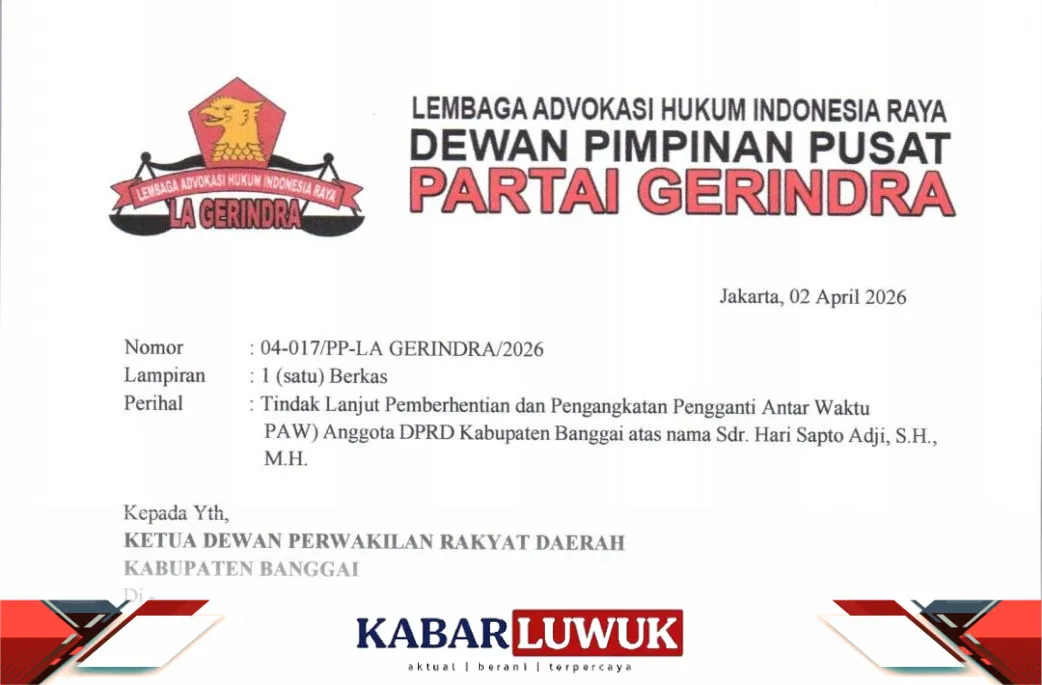 LA Gerindra Dorong Segera Proses PAW Hari Sapto Adji di DPRD Banggai