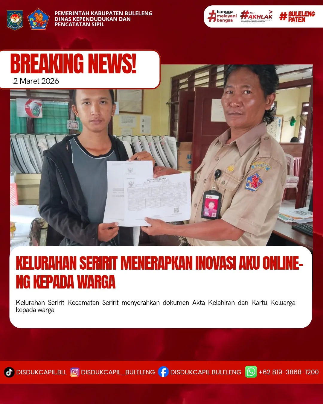 Inovasi Aku Online-NG Permudah Pelayanan Dokumen Kependudukan di Kelurahan Seririt
