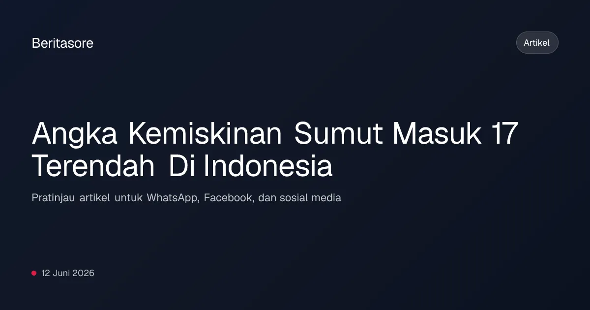 Sumut Catat Angka Kemiskinan Terendah ke-17 di Indonesia