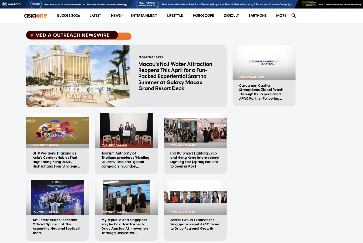 Media OutReach Newswire Jalin Kerja Sama Strategis dengan AsiaOne untuk Perluas Jangkauan di Asia Pasifik