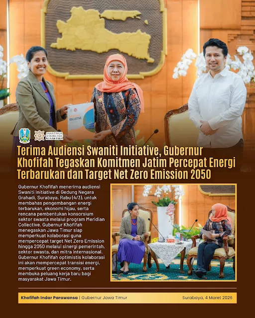 Gubernur Khofifah Kerja Sama dengan Swaniti untuk Percepat Energi Terbarukan di Jatim