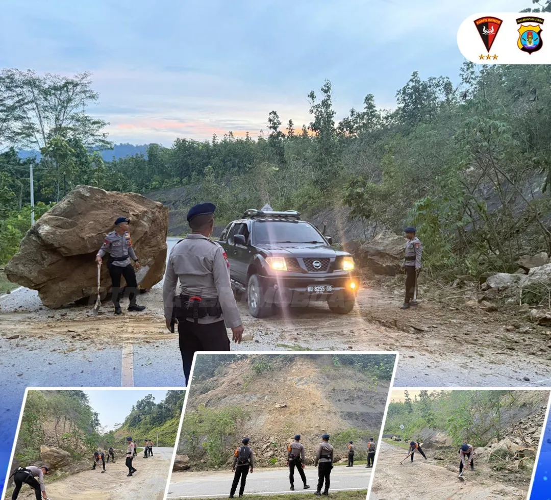Tim SAR Brimob Polda Kaltara Tanggapi Tanah Longsor di Jalan Poros Trans Kaltara
