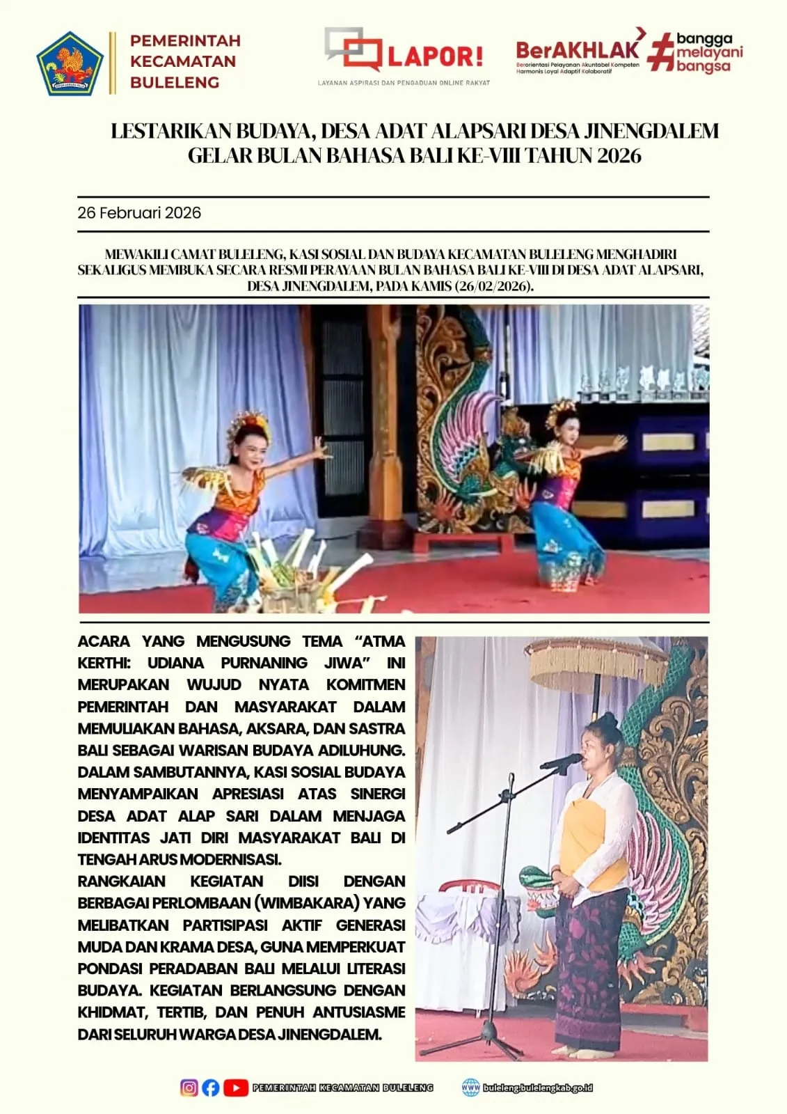 Desa Alapsari Gelar Bulan Bahasa Bali ke-VIII untuk Lestarikan Budaya