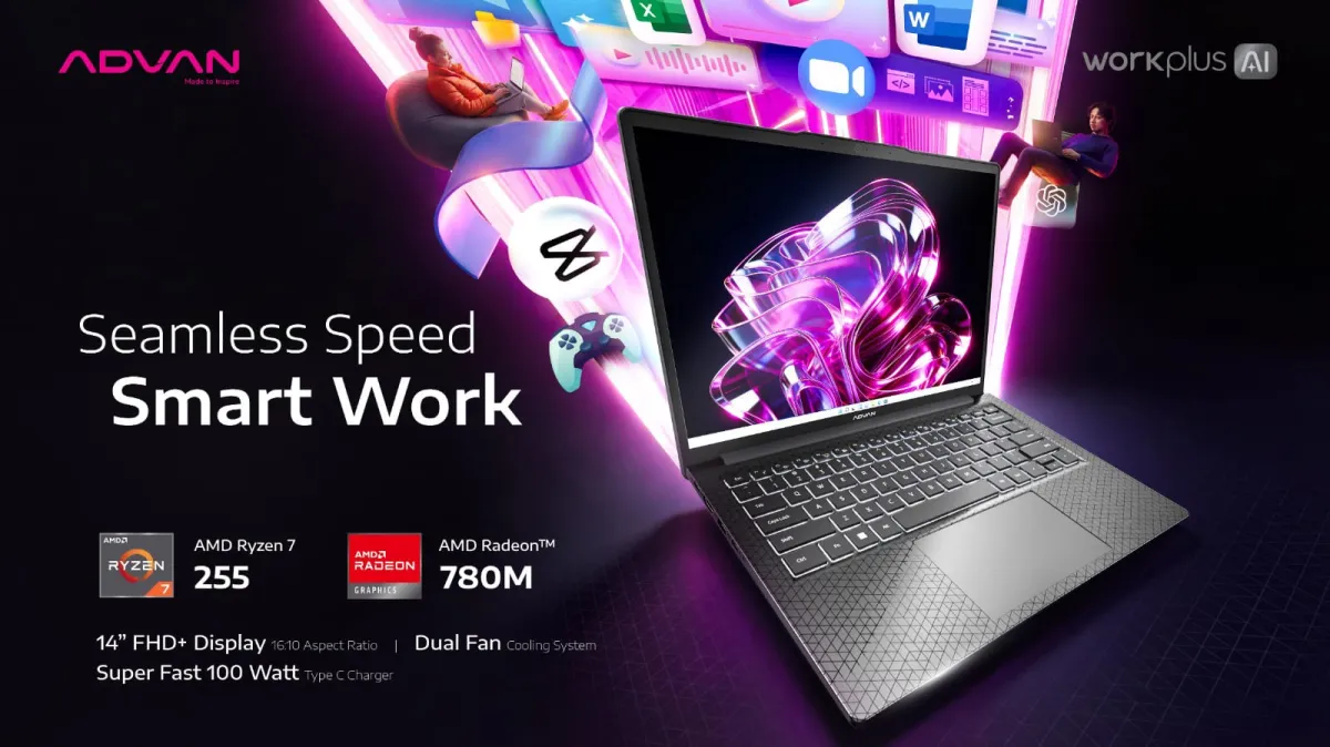 Advan Luncurkan Workplus AI, Laptop Ryzen 7 untuk Profesional Muda
