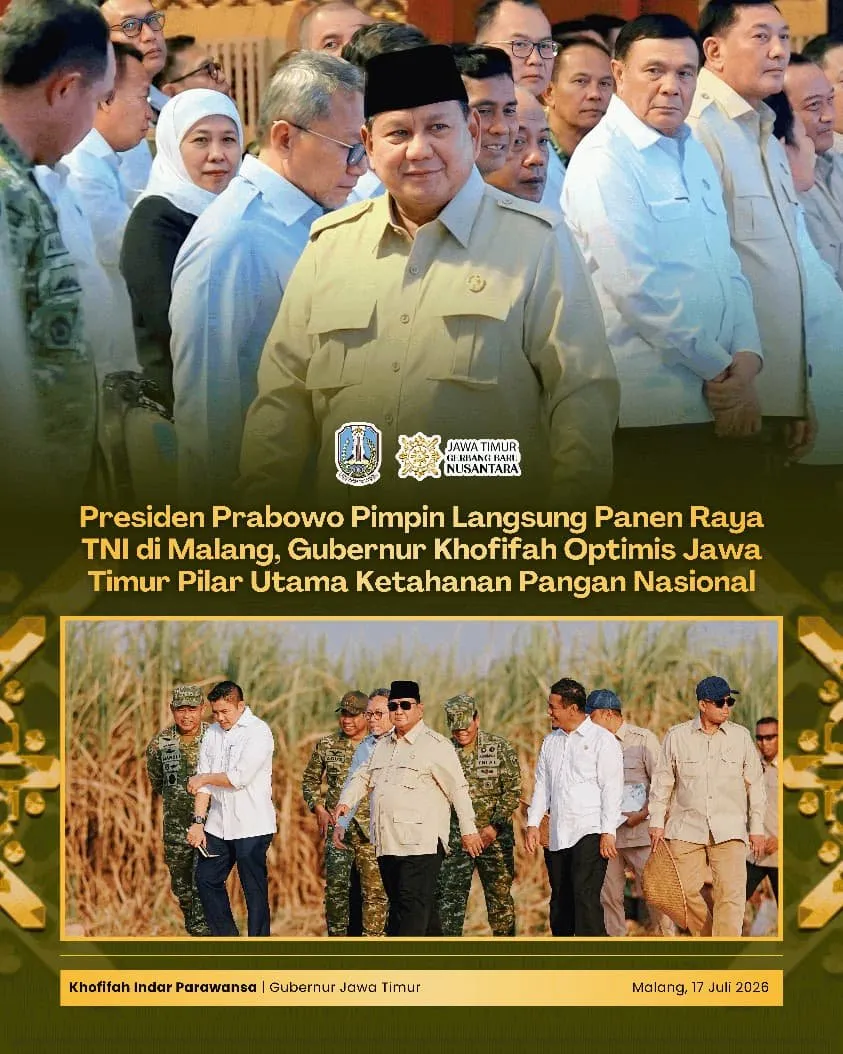 Presiden Prabowo Pimpin Panen Raya TNI Terintegrasi di Malang, Gubernur Khofifah Sebut Jawa Timur Pilar Ketahanan Pangan Nasional