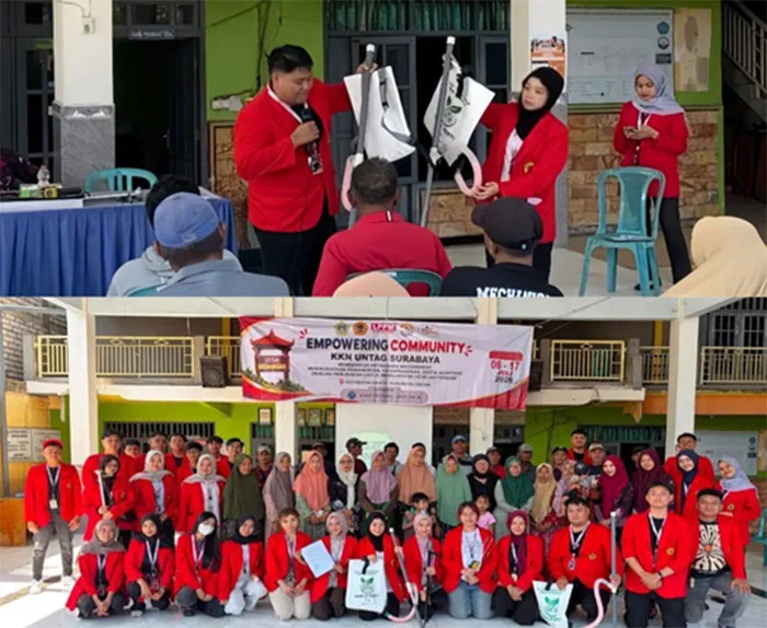 Mahasiswa Untag Surabaya Perkenalkan Alat Penebar Pupuk Semi Otomatis untuk Petani Desa Gedangan