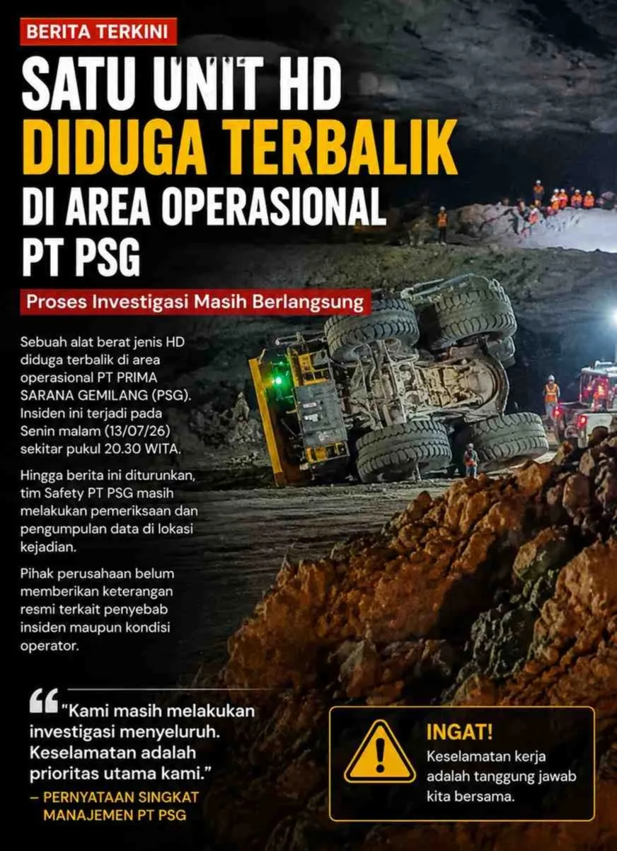Satu Unit HD Terbalik di Area Operasional PT PSG, Investigasi Sedang Berlangsung