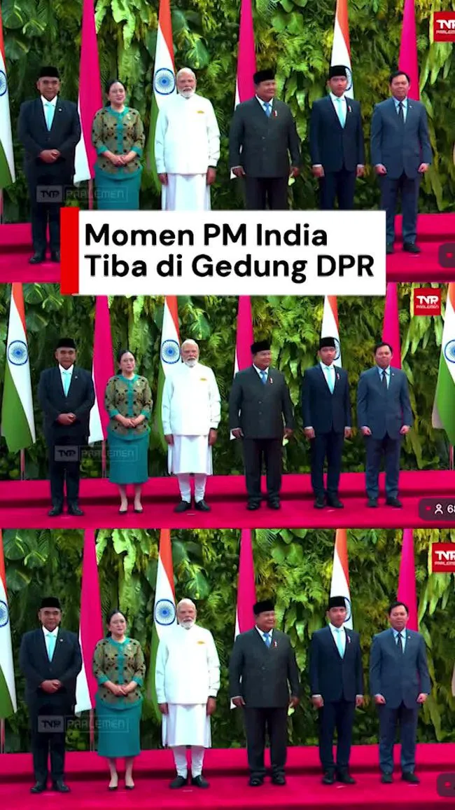 PM India Narendra Modi Disambut di Gedung DPR oleh Puan Maharani dan Pejabat Terkait