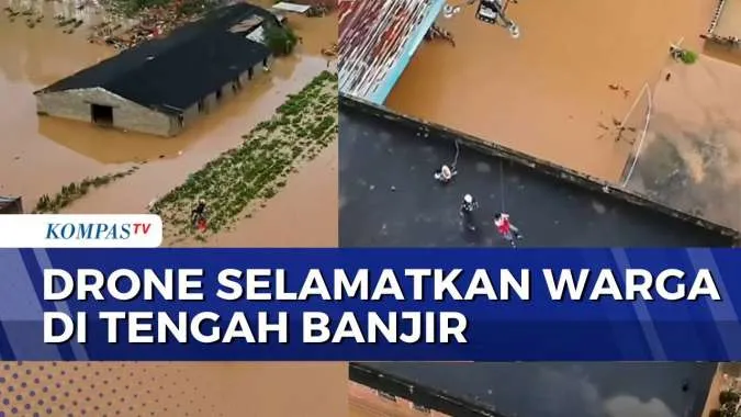Evakuasi Warga Terkepung Banjir di Guangxi Tiongkok Menggunakan Drone