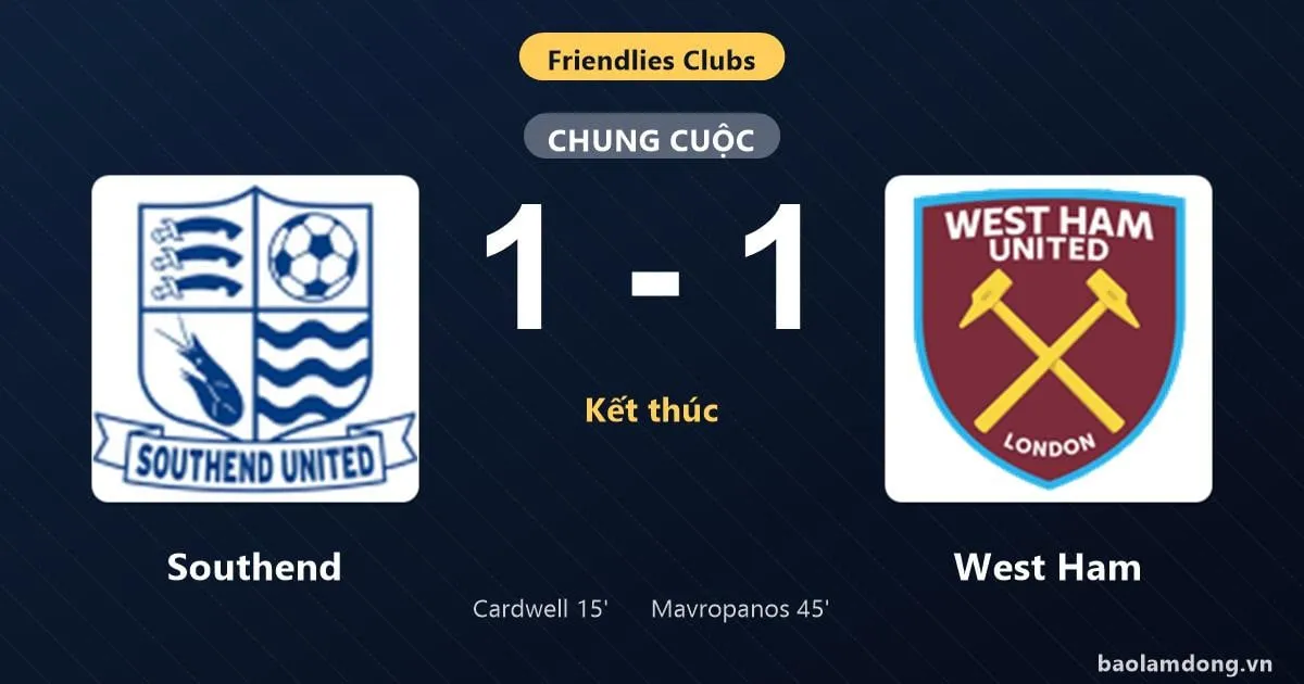 Statistik Pertandingan Southend 1-1 West Ham: Kedua Tim Berbagi Poin