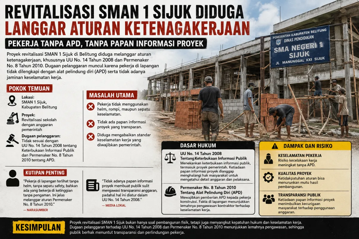 Proyek Revitalisasi SMAN 1 Sijuk Diduga Langgar Aturan Ketenagakerjaan dan KIP