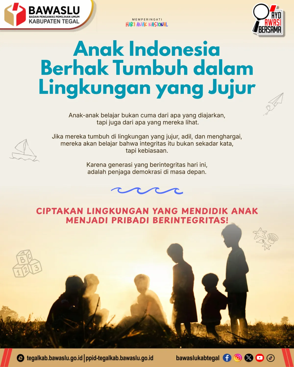 Bawaslu Kabupaten Tegal Ajak Wujudkan Lingkungan Berintegritas untuk Anak Indonesia