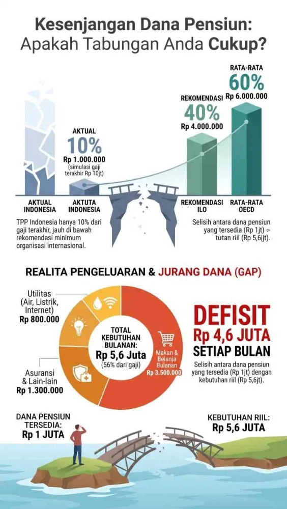 Kesenjangan Pendapatan Pensiun di Indonesia: Hanya 10% dari Gaji Terakhir