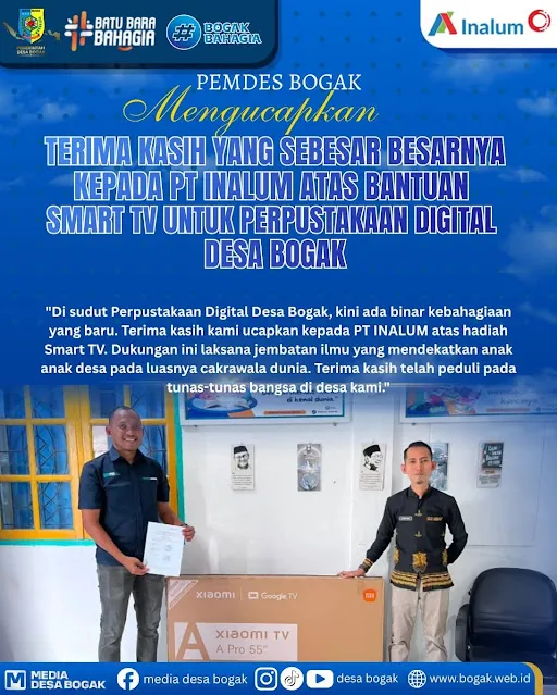 PT Inalum Serahkan Smart TV untuk Perpustakaan Digital Desa Bogak