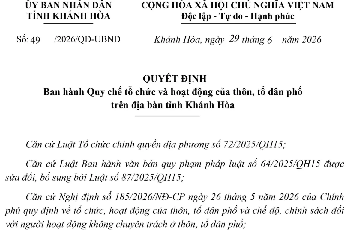 Peraturan Baru Pengelolaan Desa dan Permukiman di Khanh Hoa