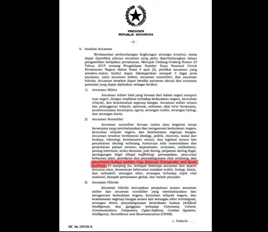 Pemerintah Kategorikan Budaya LGBTQ sebagai Ancaman Nonmiliter dalam Perpres Pertahanan